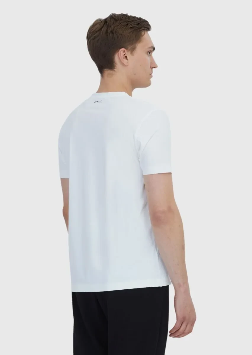 Beyaz Düz Bisiklet Yaka T-Shirt - 5