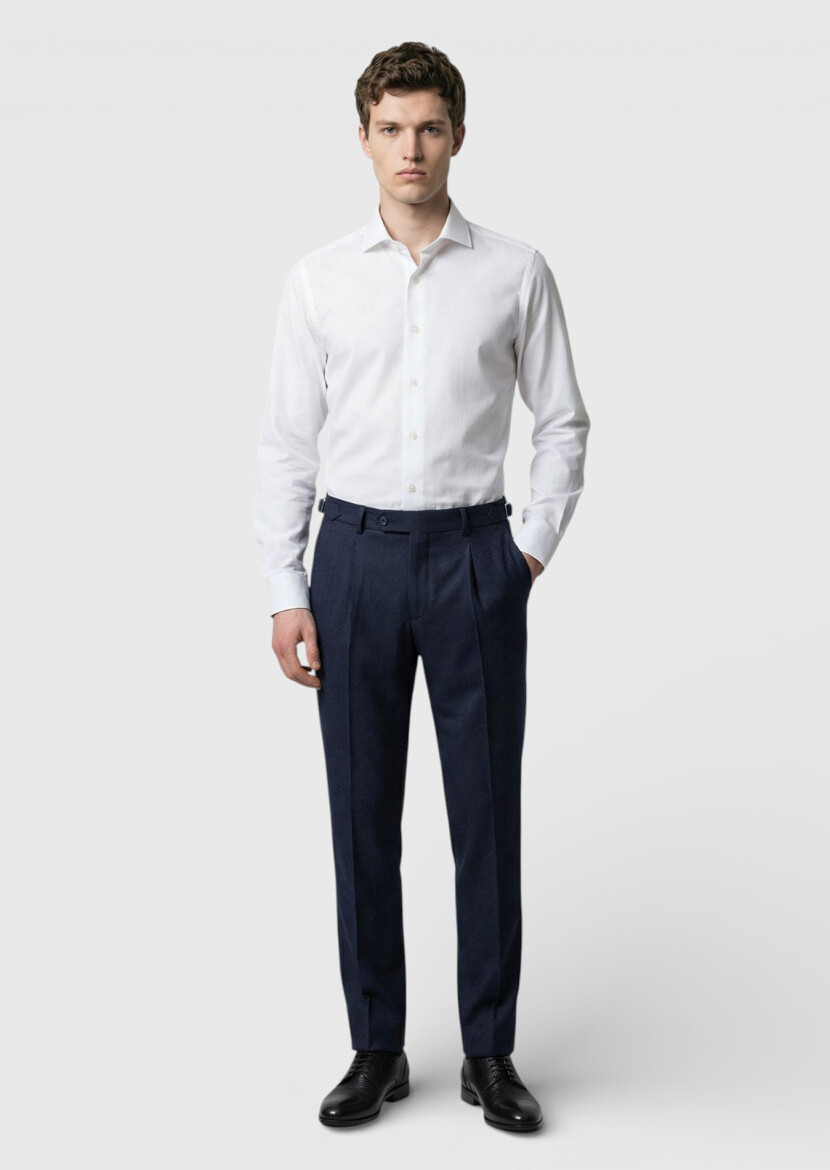 Beyaz Düz Casual Fit Dokuma Casual %100 Pamuk Gömlek - 1