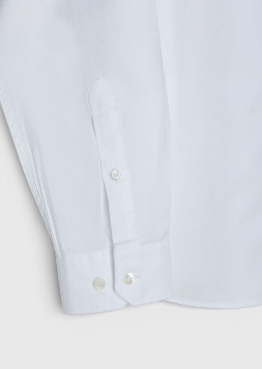 Beyaz Düz Casual Fit Dokuma Casual %100 Pamuk Gömlek - 6