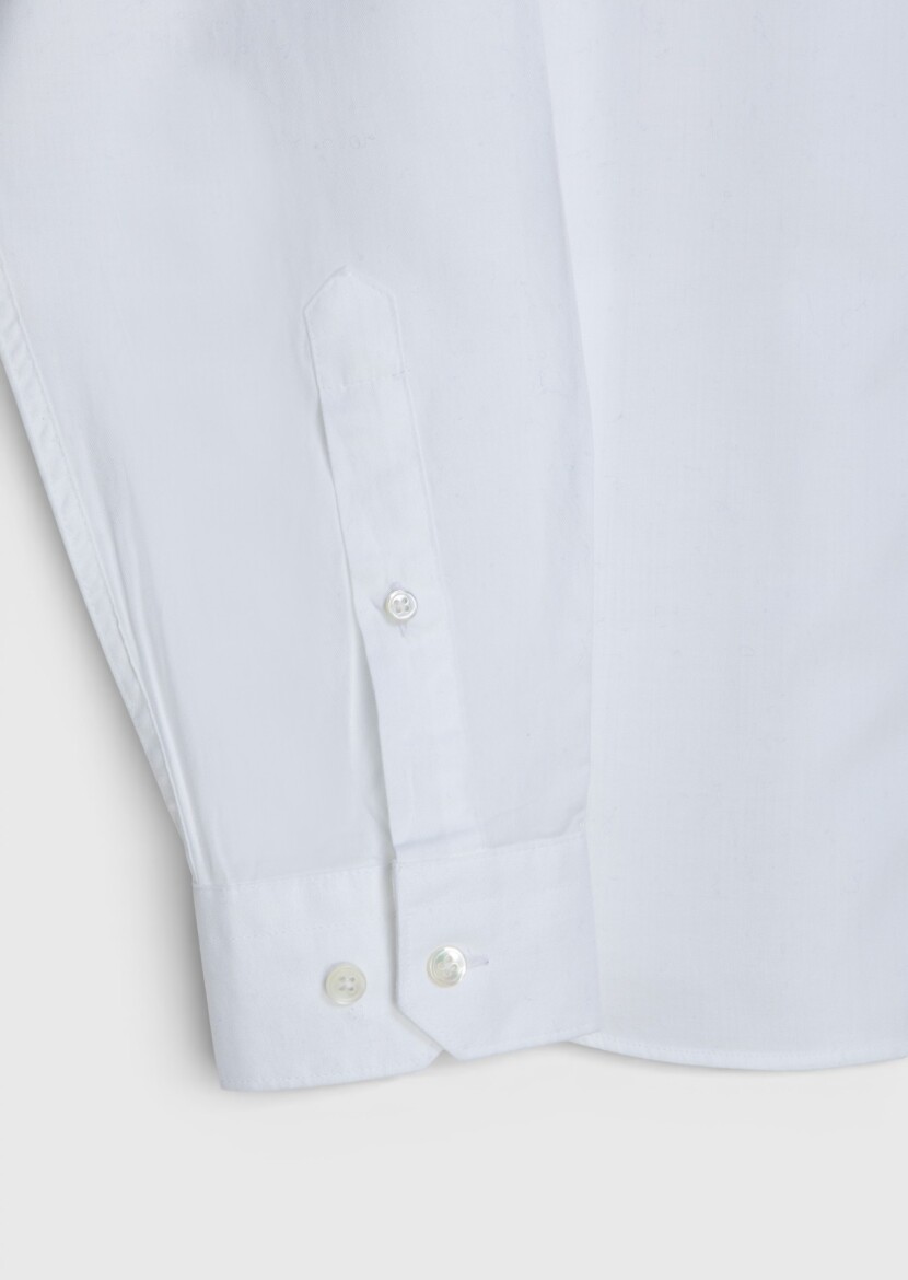 Beyaz Düz Casual Fit Dokuma Casual %100 Pamuk Gömlek - 6