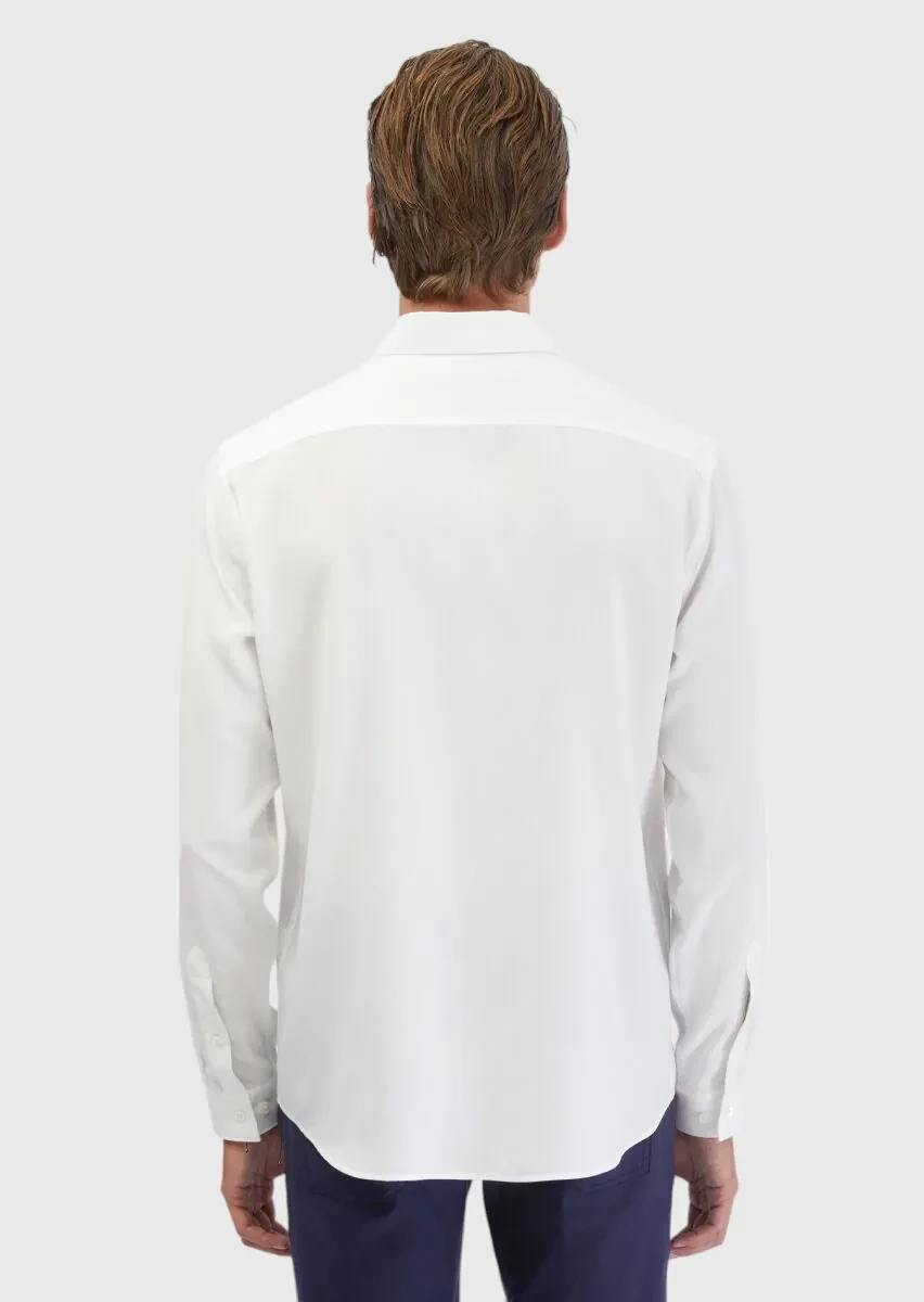 Beyaz Düz Casual Fit Dokuma Casual Gömlek - 6