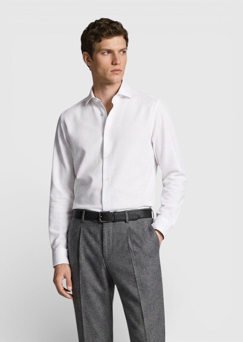 Beyaz Düz Casual Fit Uzun Casual %100 Pamuk Gömlek - 1