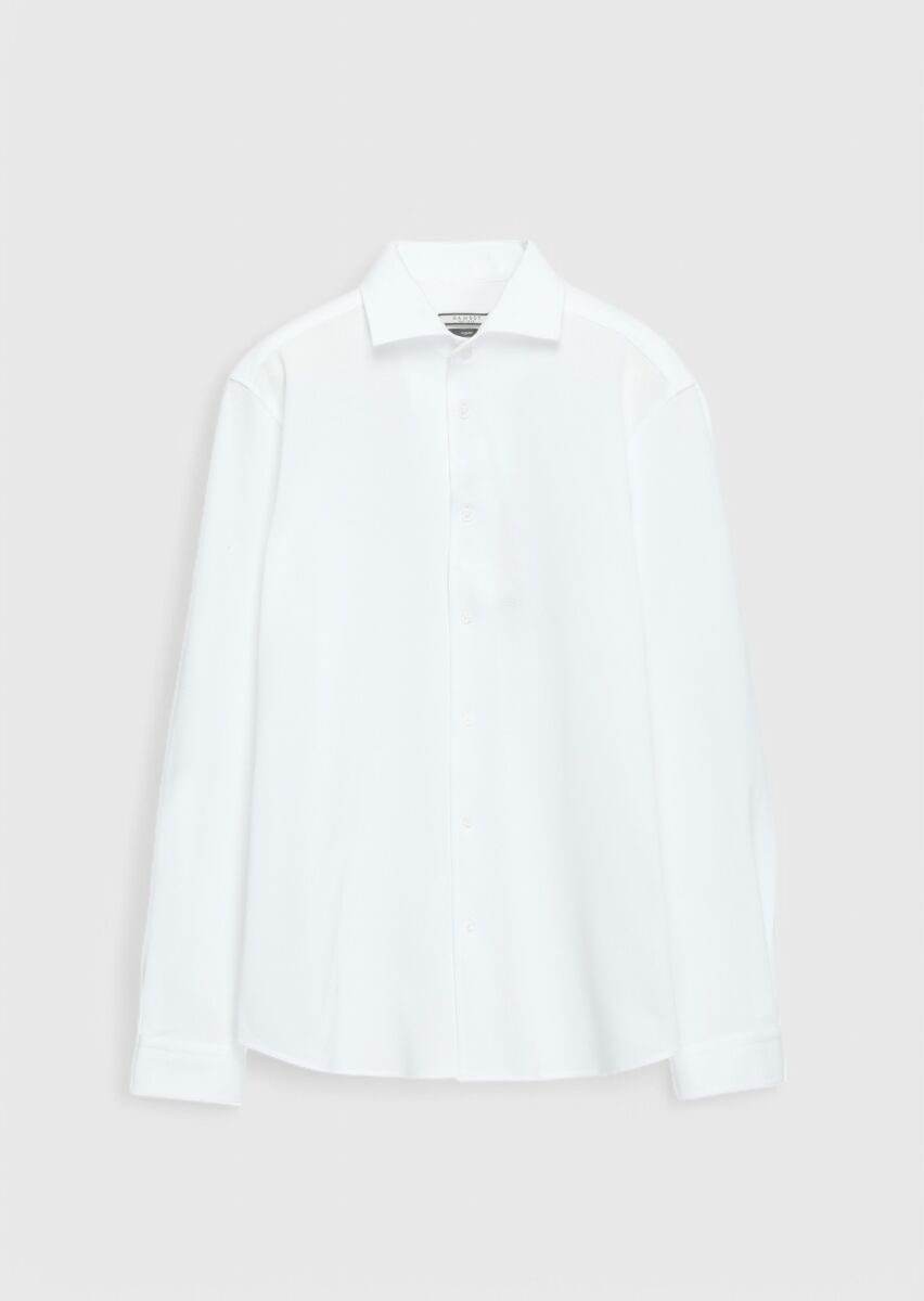 Beyaz Düz Casual Fit Uzun Casual %100 Pamuk Gömlek - 5