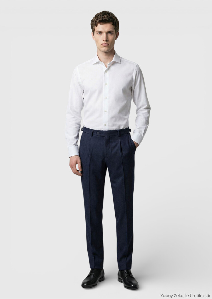 Beyaz Düz Casual Fit Uzun Dokuma Casual %100 Pamuk Gömlek 
