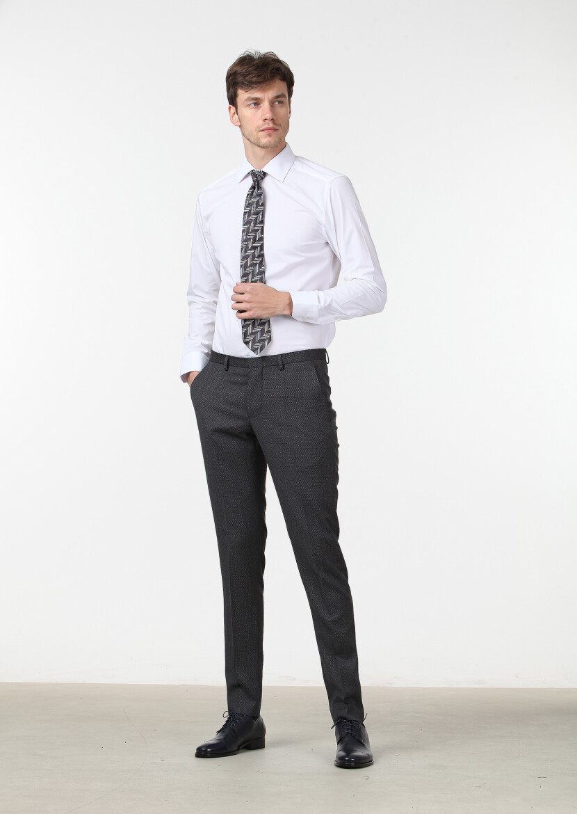 Beyaz Düz Fitted Fit Dokuma Klasik Pamuk Karışımlı Gömlek 