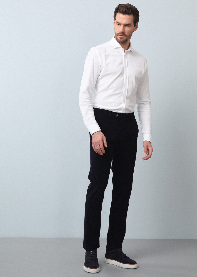 Beyaz Düz Fitted Fit Uzun Casual %100 Pamuk Gömlek - 4