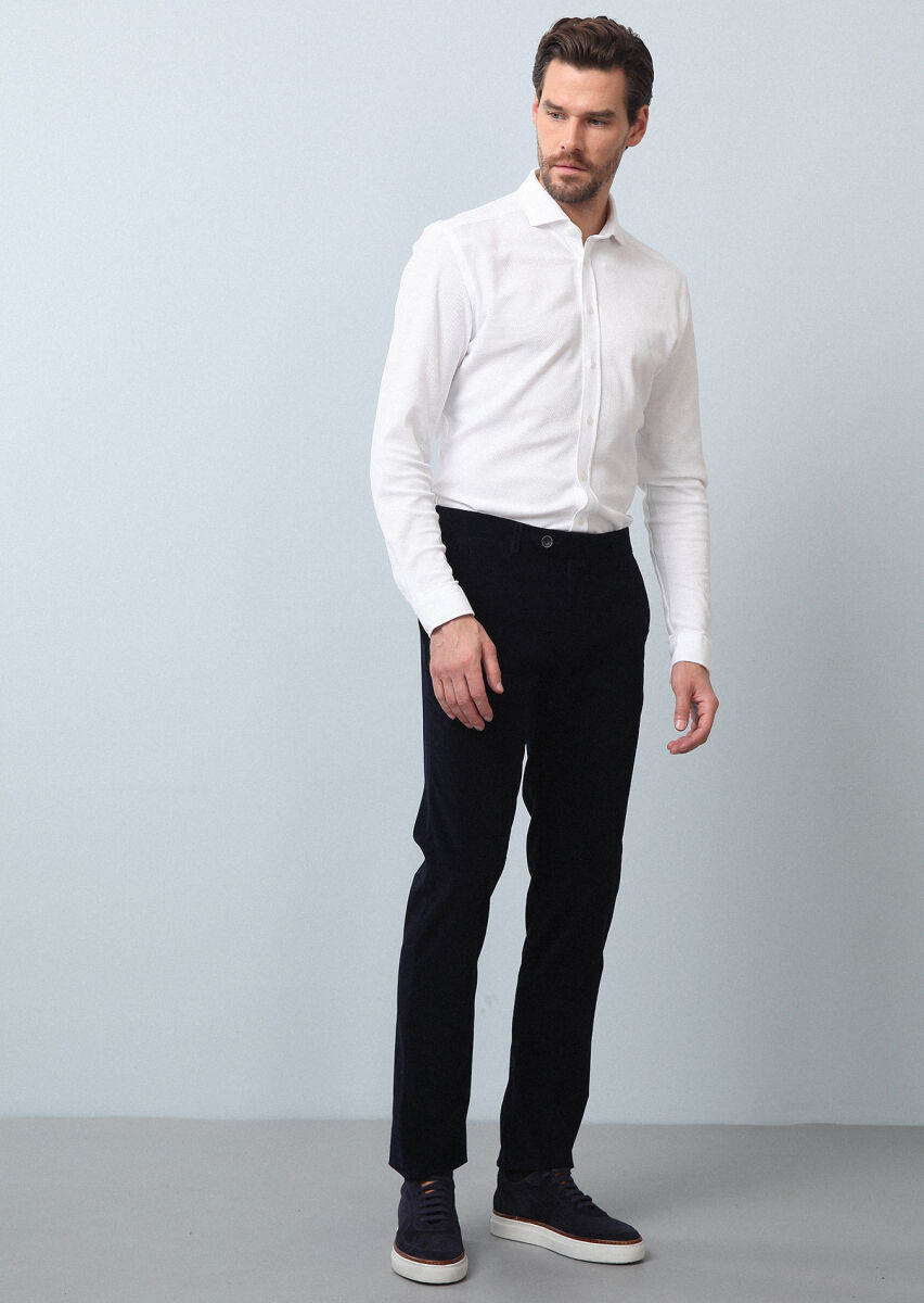 Beyaz Düz Fitted Fit Uzun Casual %100 Pamuk Gömlek - 4