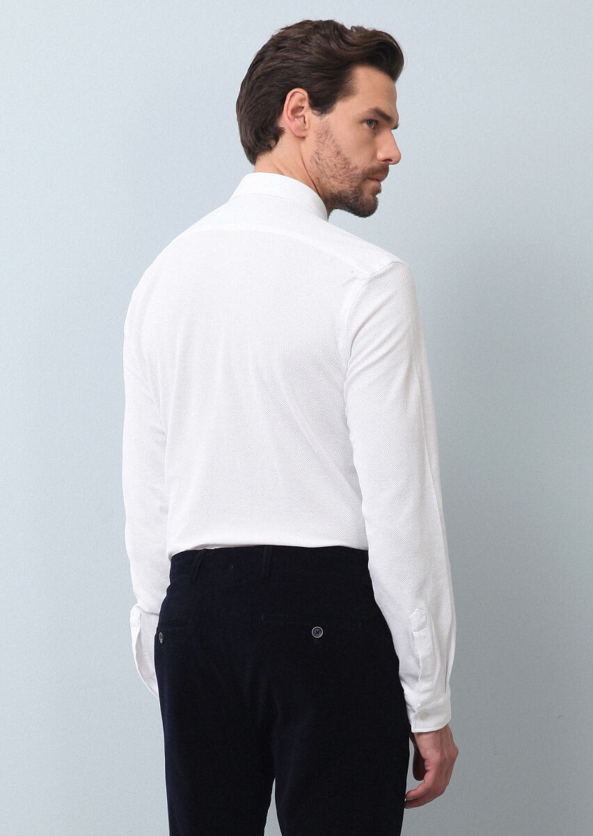 Beyaz Düz Fitted Fit Uzun Casual %100 Pamuk Gömlek - 5