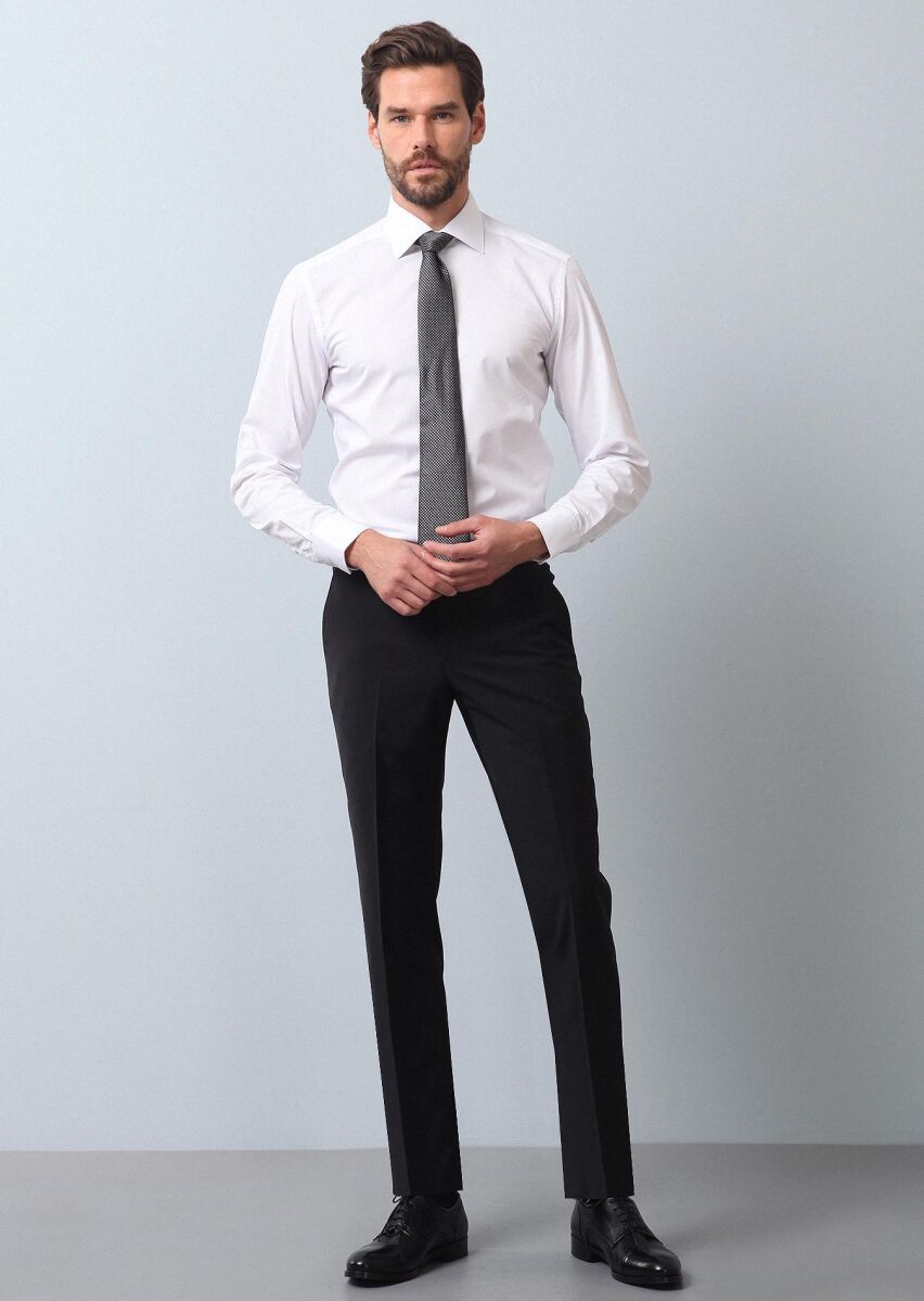 Beyaz Düz Fitted Fit Uzun Dokuma Klasik Pamuk Karışımlı Gömlek - 2