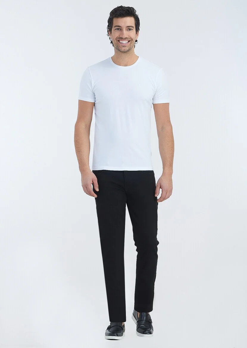 Beyaz Düz Pamuk Karışımlı T-Shirt 