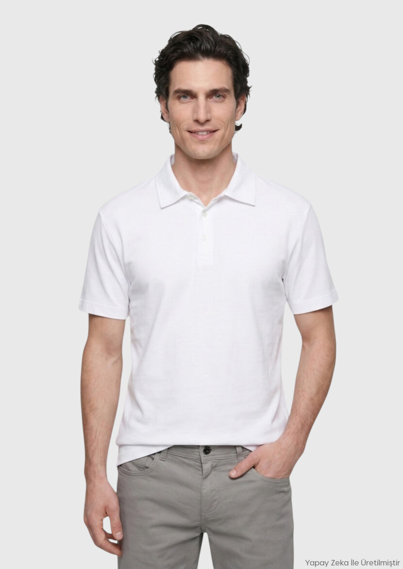 Beyaz Düz Pamuk Karışımlı T-Shirt - RAMSEY