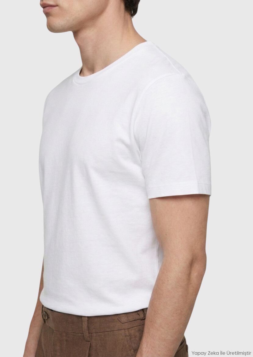 Beyaz Düz Pamuk Karışımlı T-Shirt - RAMSEY