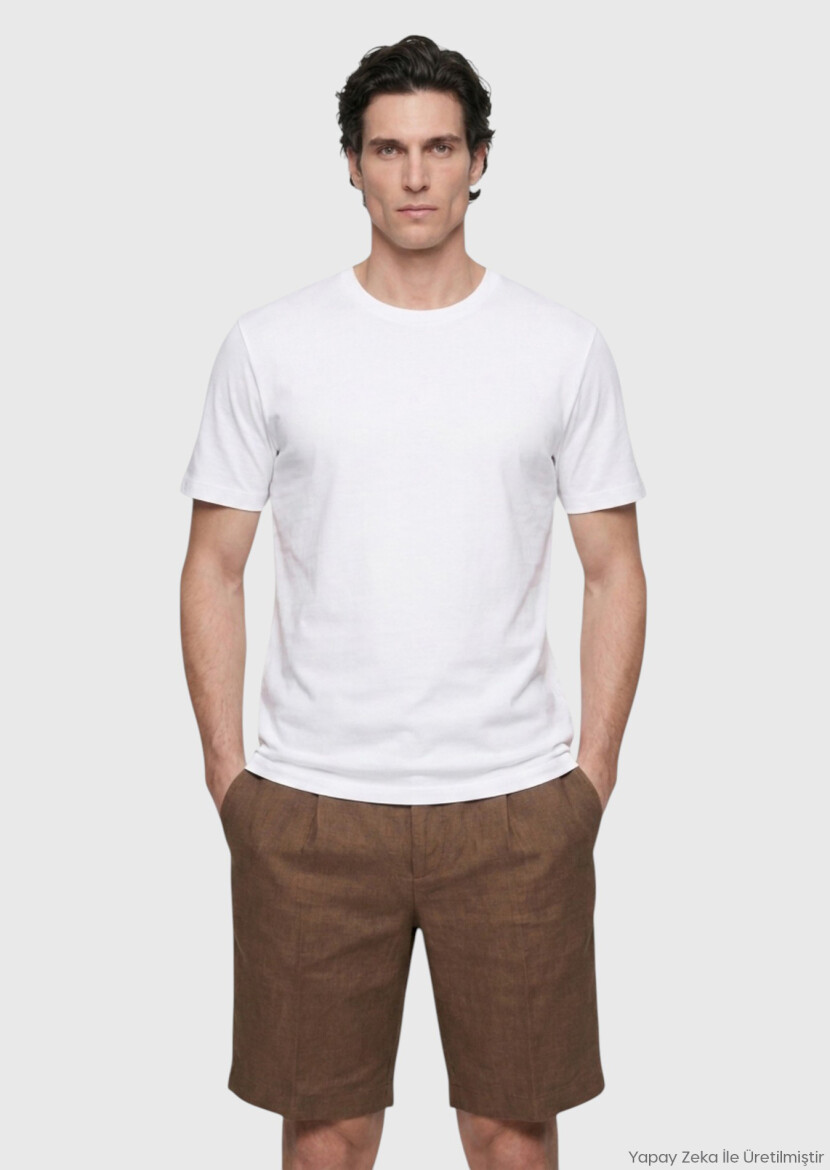 Beyaz Düz Pamuk Karışımlı T-Shirt - RAMSEY