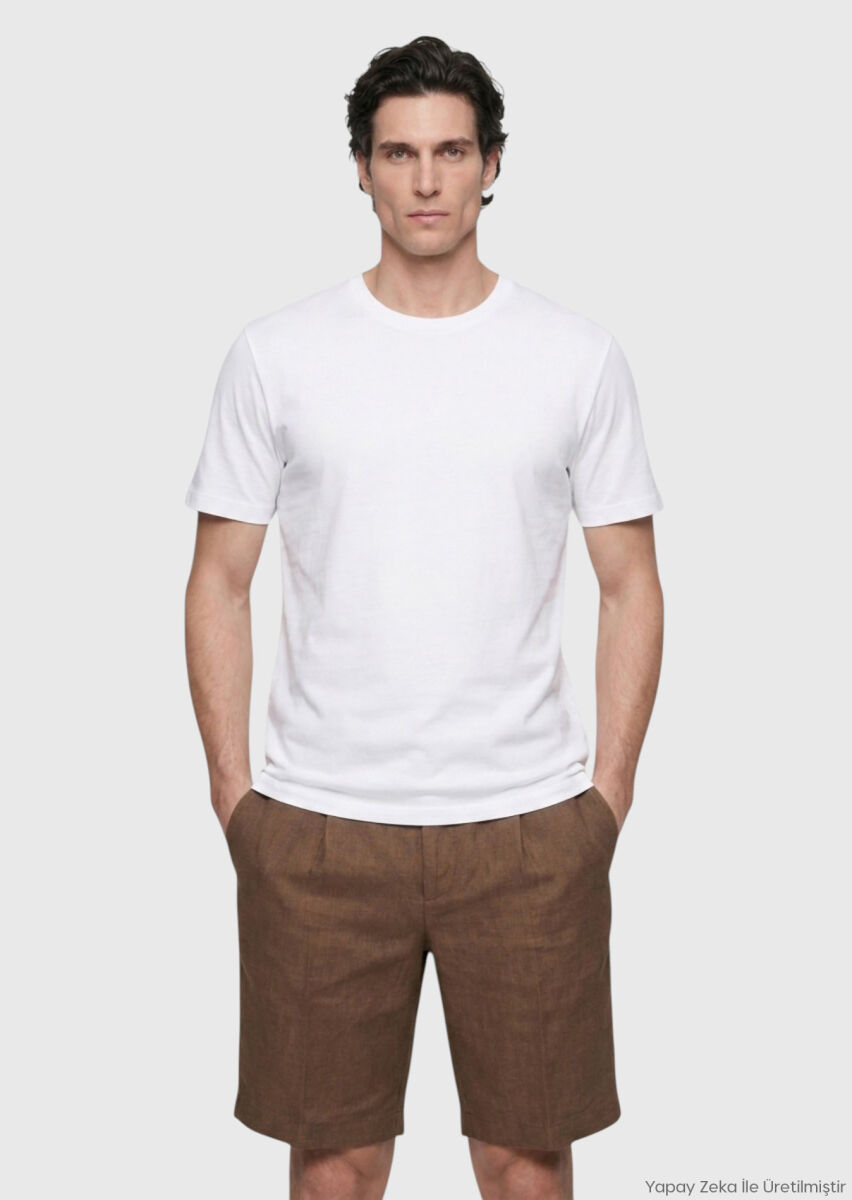 RAMSEY Beyaz Düz Pamuk Karışımlı T-Shirt