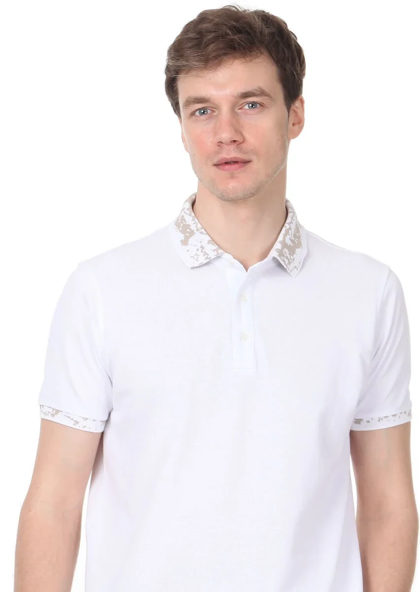Beyaz Düz Polo Yaka %100 Pamuk T-Shirt - 2