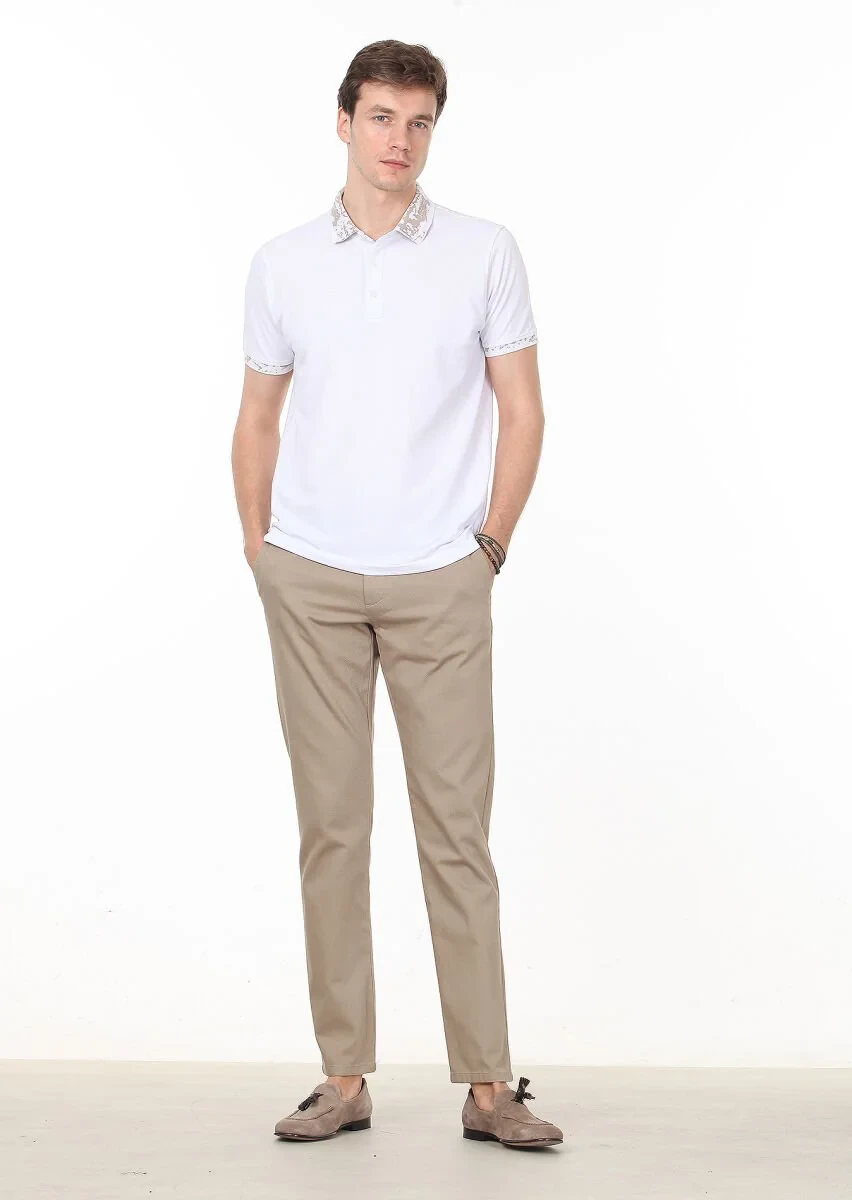 Beyaz Düz Polo Yaka %100 Pamuk T-Shirt - 3