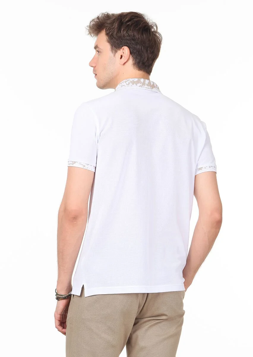 Beyaz Düz Polo Yaka %100 Pamuk T-Shirt - 4