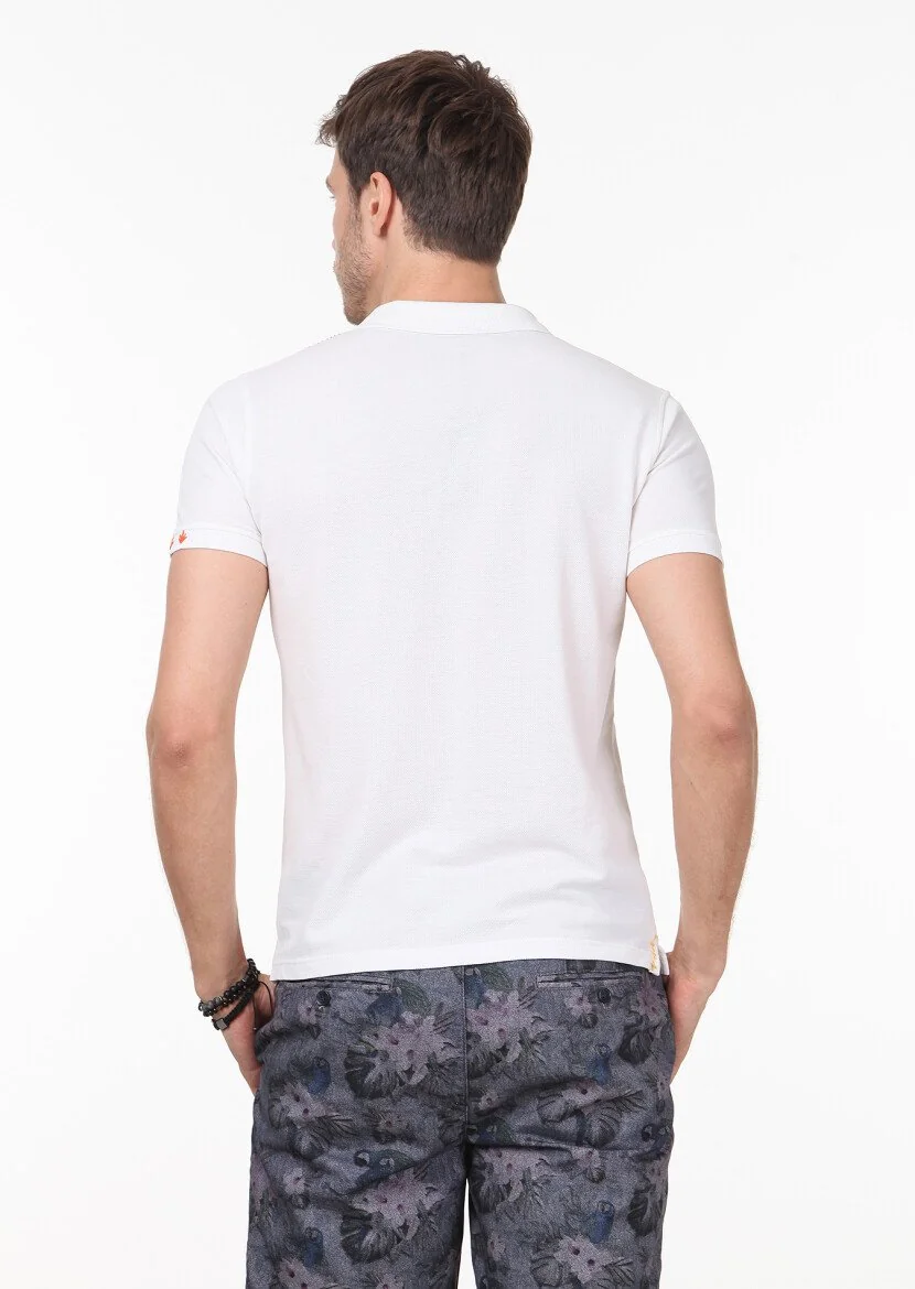 Beyaz Düz Polo Yaka %100 Pamuk T-Shirt - 4