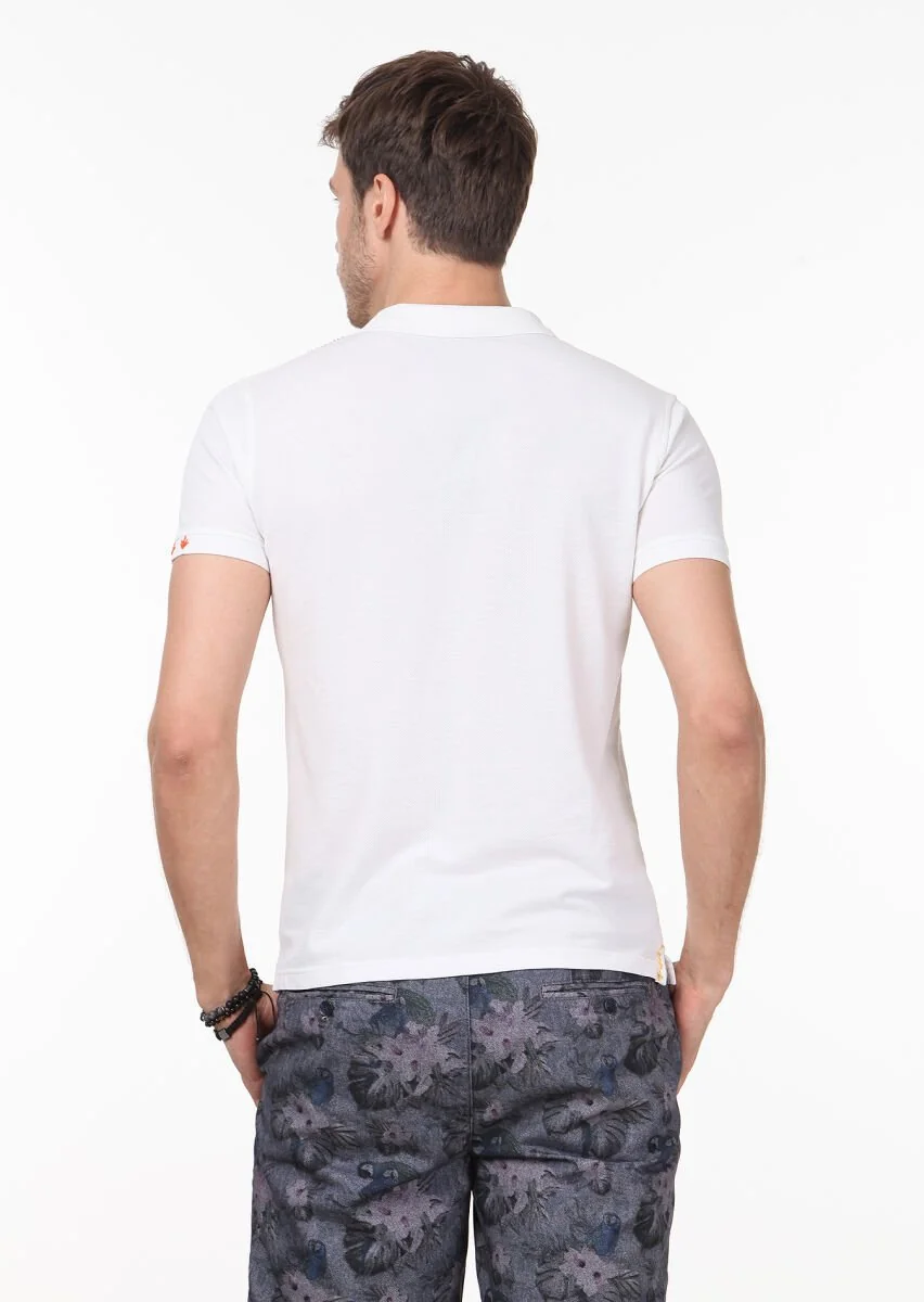 Beyaz Düz Polo Yaka %100 Pamuk T-Shirt - 4