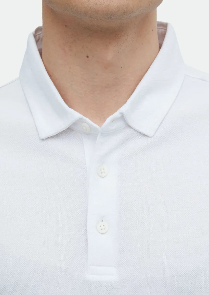 Beyaz Düz Polo Yaka %100 Pamuk T-Shirt - 5