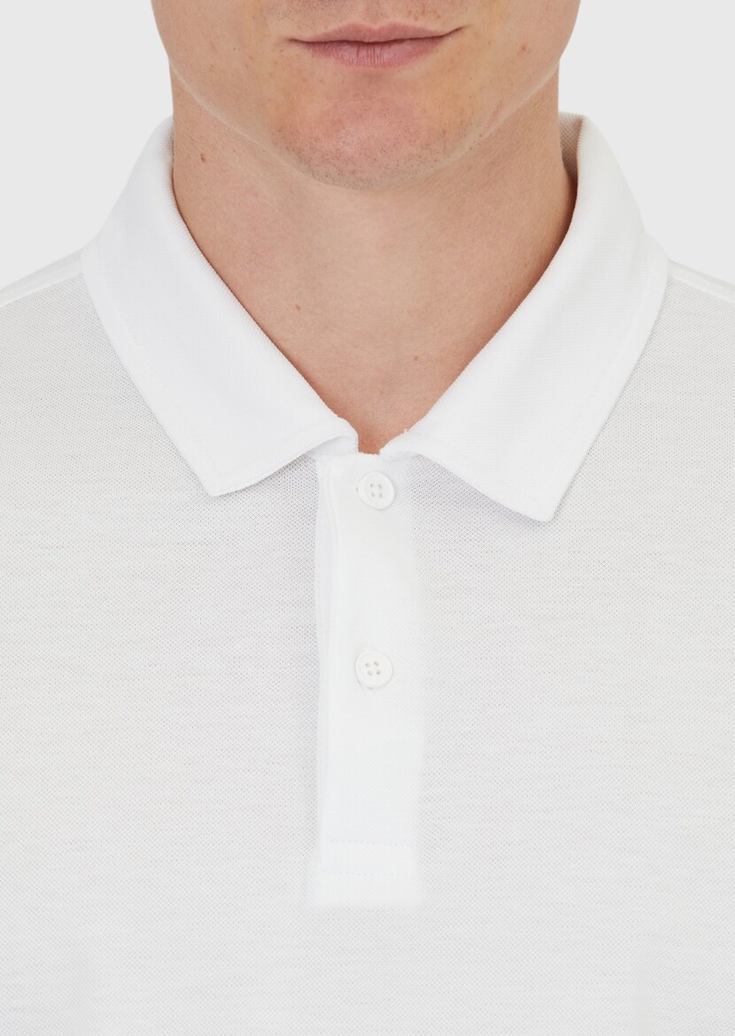 Beyaz Düz Polo Yaka %100 Pamuk T-Shirt - 4