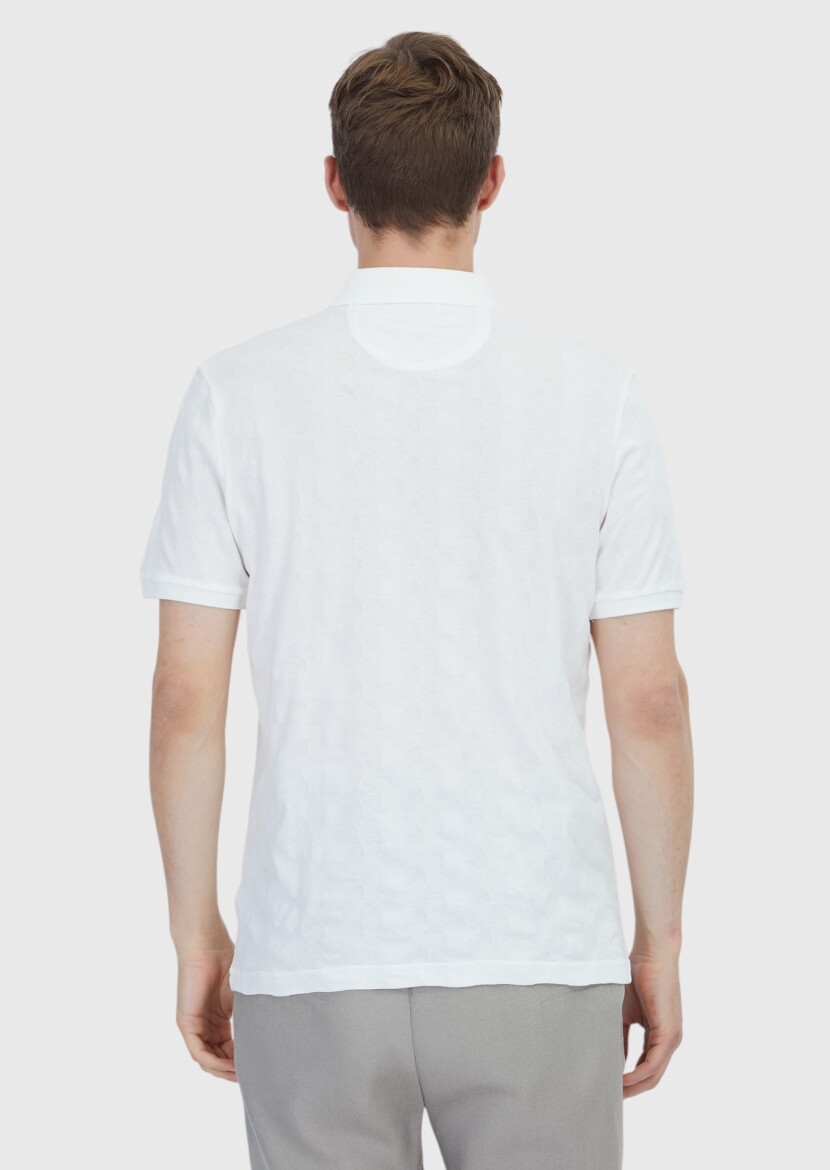 Beyaz Düz Polo Yaka %100 Pamuk T-Shirt - 6