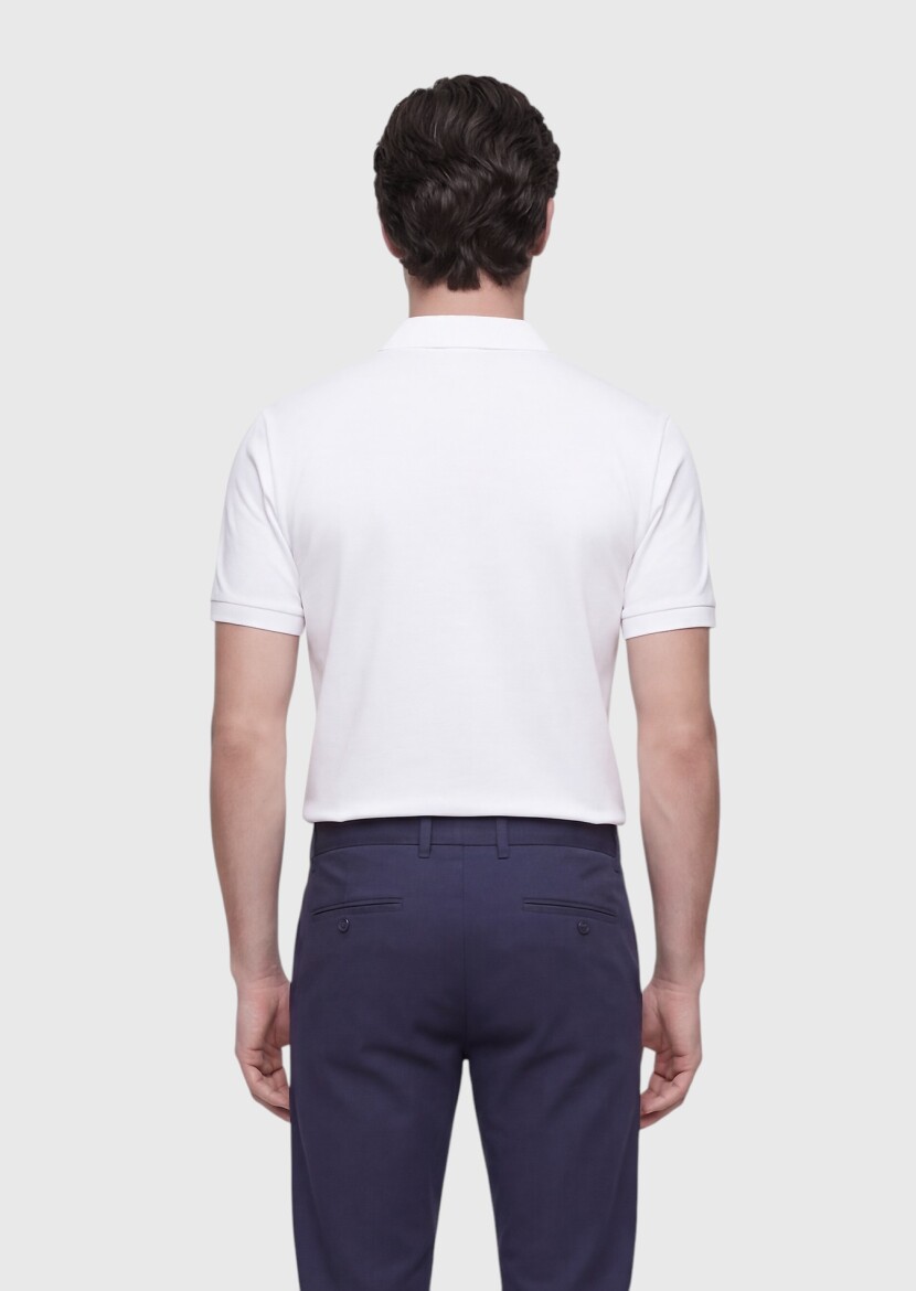 Beyaz Düz Polo Yaka %100 Pamuk T-Shirt - 5
