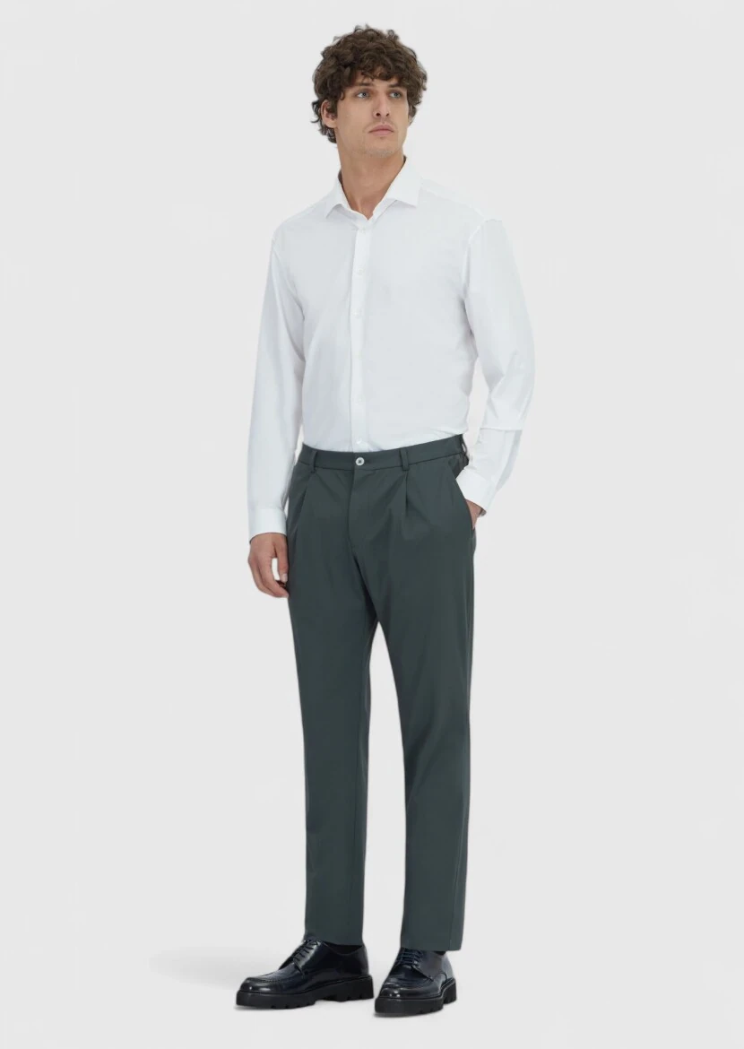 Beyaz Düz Regular Fit Casual Pamuk Karışımlı Gömlek - 2
