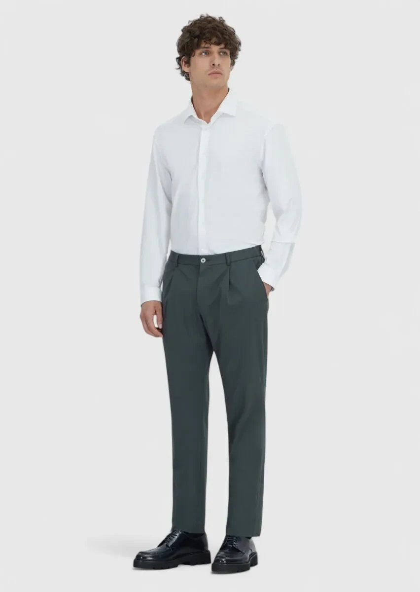 Beyaz Düz Regular Fit Casual Pamuk Karışımlı Gömlek - 2