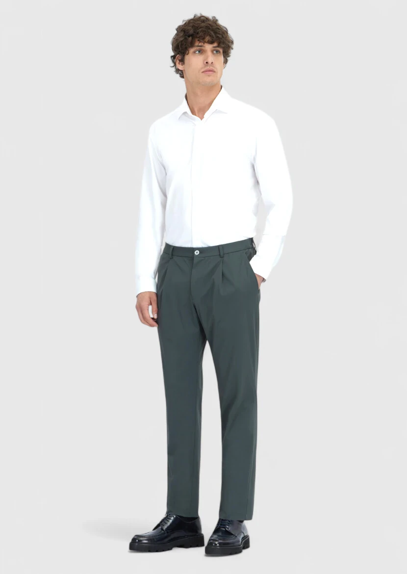 Beyaz Düz Regular Fit Casual Pamuk Karışımlı Gömlek 