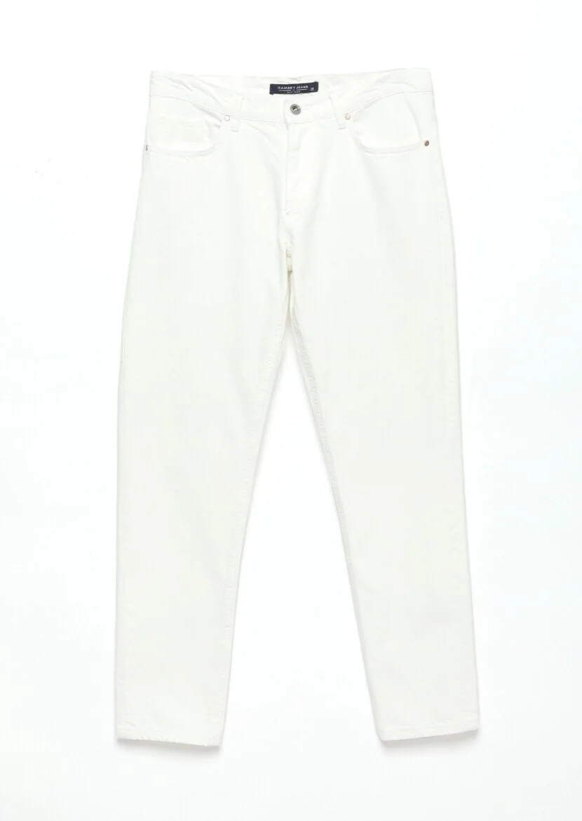 Beyaz Düz Regular Fit Denim %100 Pamuk Pantolon - 7