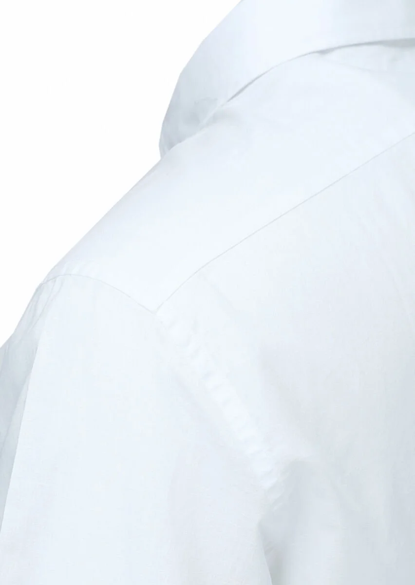 Beyaz Düz Regular Fit Dokuma Casual Pamuk Karışımlı Gömlek - 3