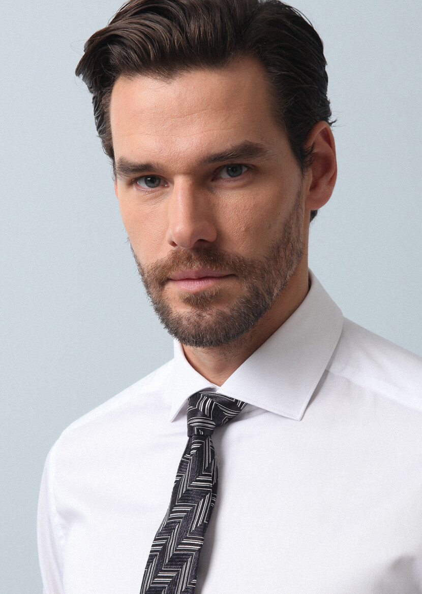 Beyaz Düz Regular Fit Dokuma Klasik %100 Pamuk Gömlek 