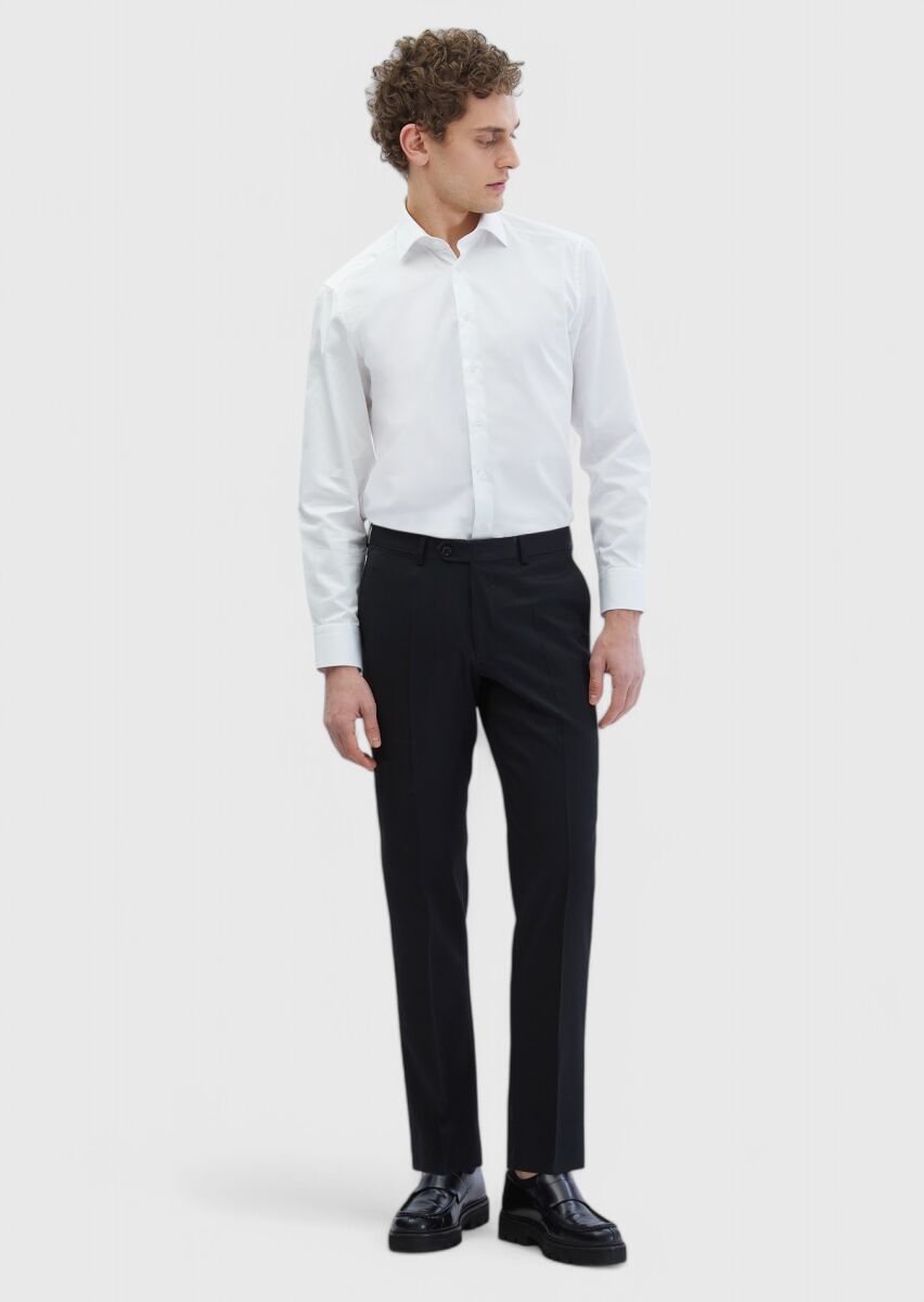 Beyaz Düz Regular Fit Dokuma Klasik %100 Pamuk Gömlek - 2