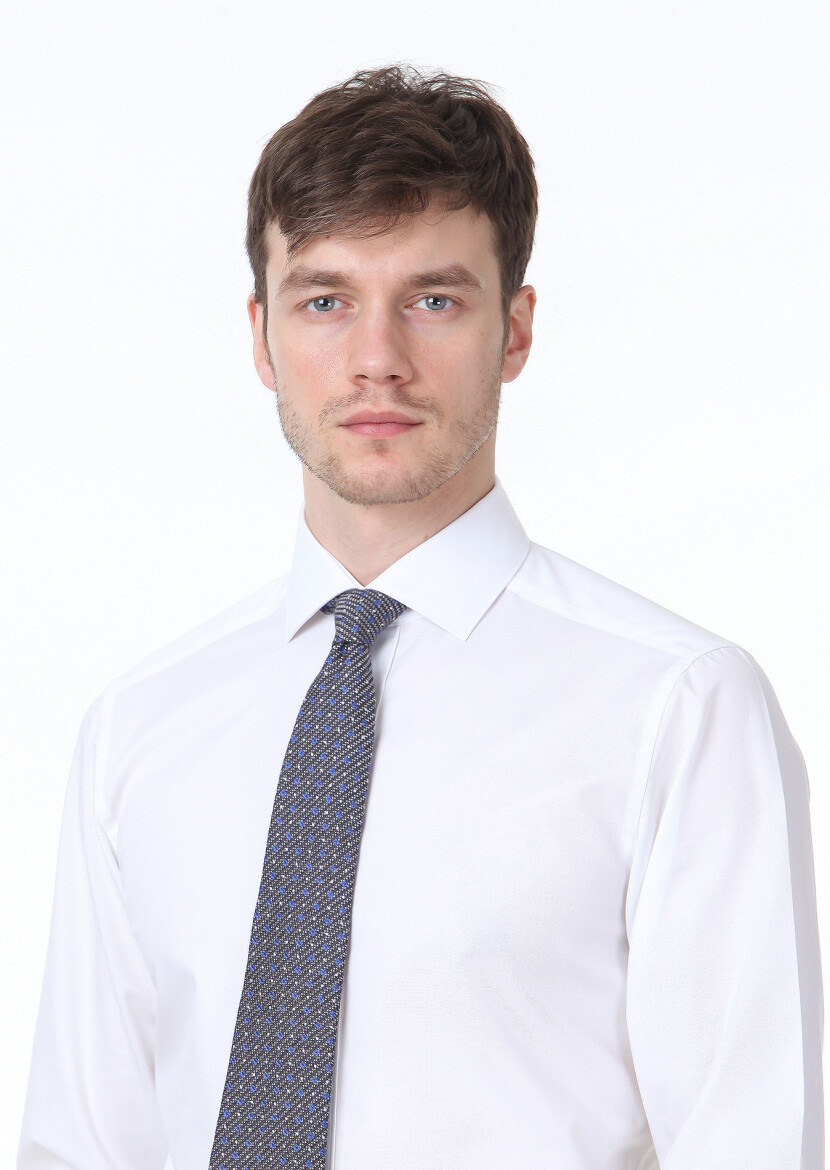 Beyaz Düz Regular Fit Uzun Dokuma Klasik %100 Pamuk Gömlek - 3