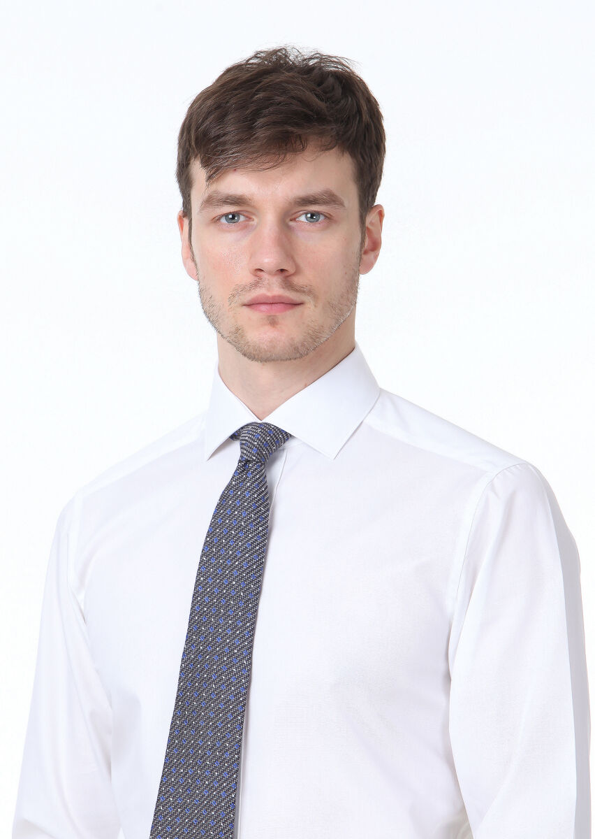 Beyaz Düz Regular Fit Uzun Dokuma Klasik %100 Pamuk Gömlek - 3