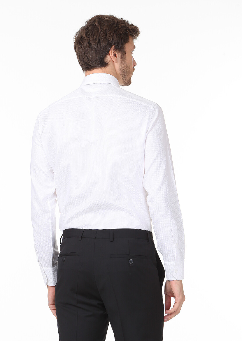 Beyaz Düz Regular Fit Uzun Dokuma Klasik %100 Pamuk Gömlek - 4