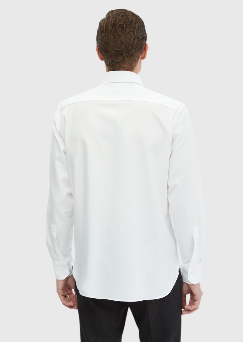 Beyaz Düz Regular Fit Uzun Dokuma Klasik %100 Pamuk Gömlek - 5
