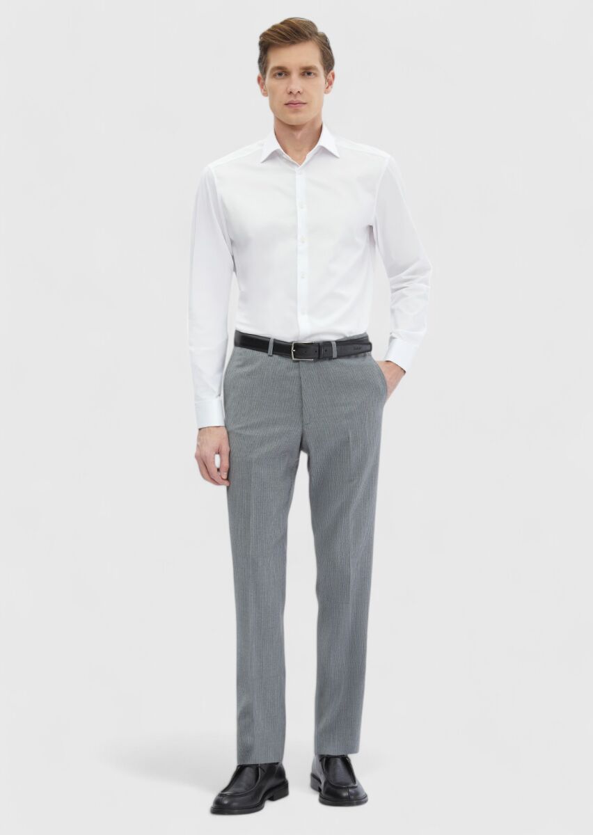 Beyaz Düz Regular Fit Uzun Dokuma Klasik %100 Pamuk Gömlek - 2