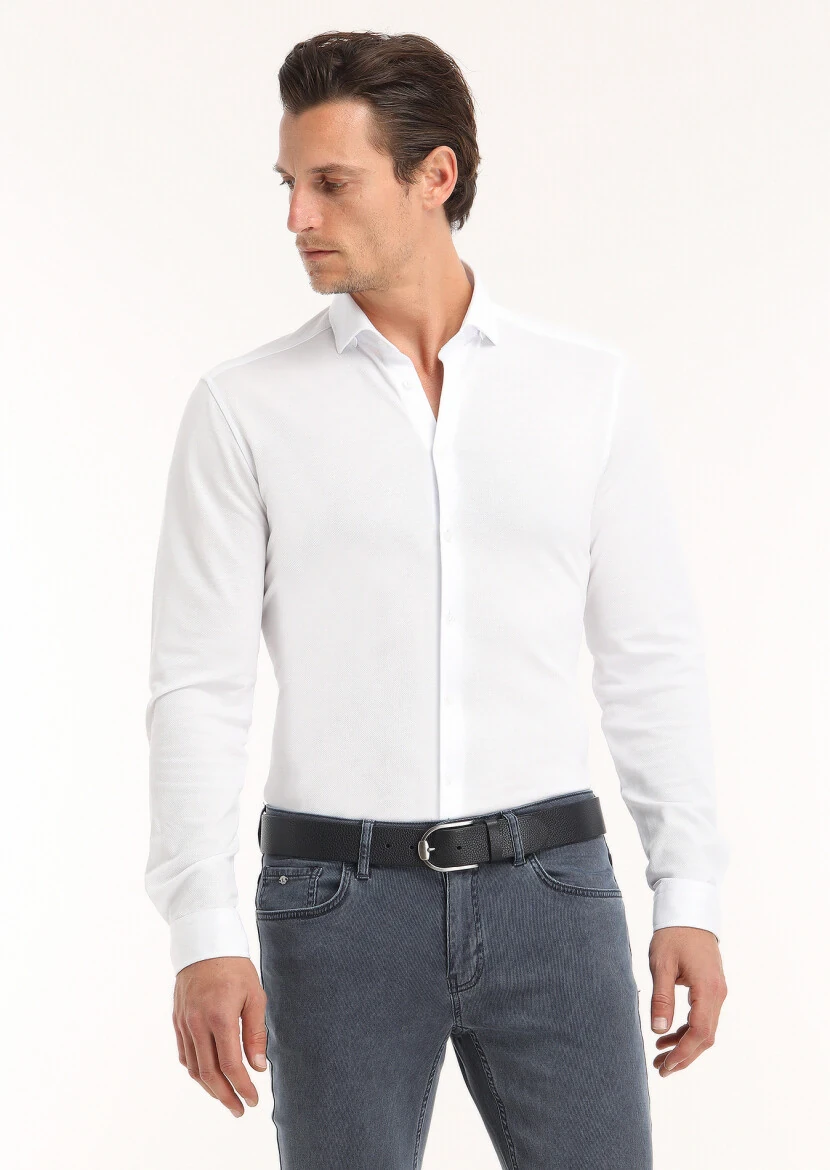 Beyaz Düz Slim Fit Casual %100 Pamuk Gömlek 