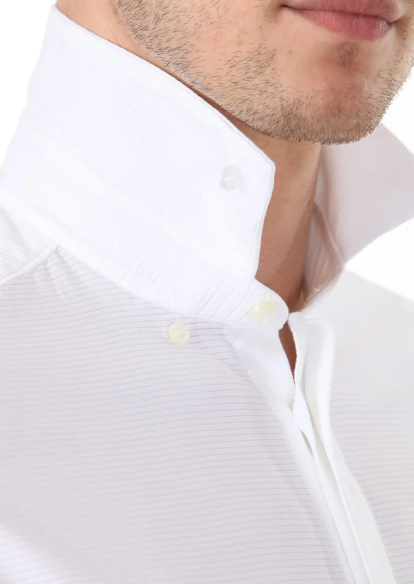 Beyaz Düz Slim Fit Dokuma Casual %100 Pamuk Gömlek - 3