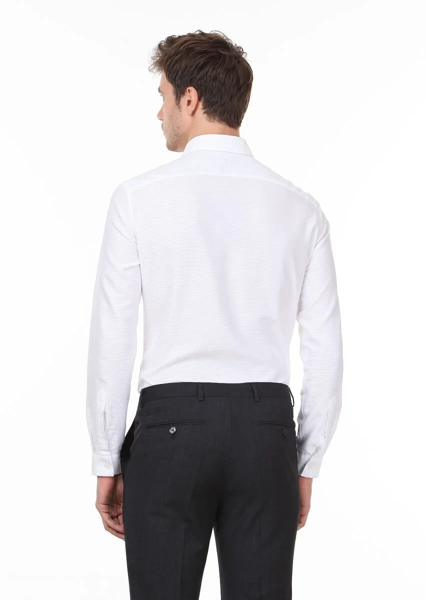 Beyaz Düz Slim Fit Dokuma Casual %100 Pamuk Gömlek - 4