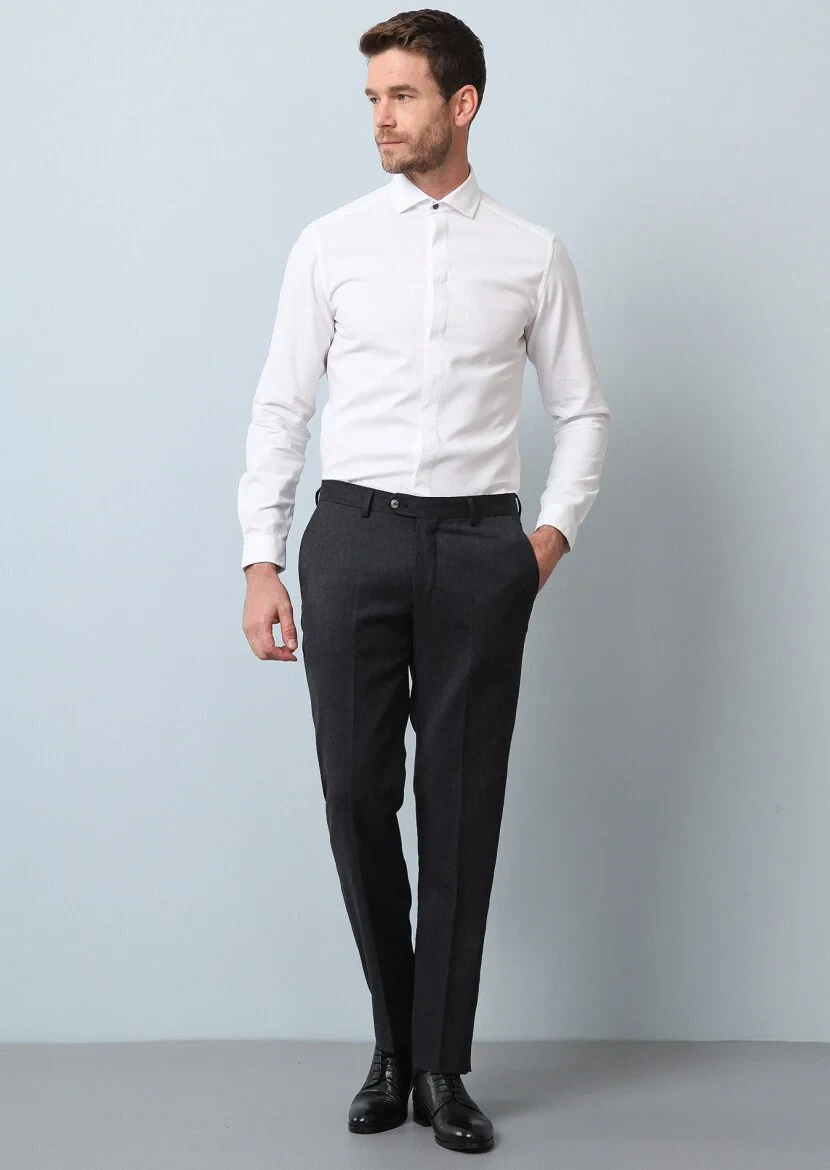 Beyaz Düz Slim Fit Dokuma Casual %100 Pamuk Gömlek - 1