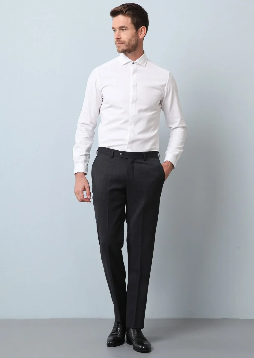 Beyaz Düz Slim Fit Dokuma Casual %100 Pamuk Gömlek - 1