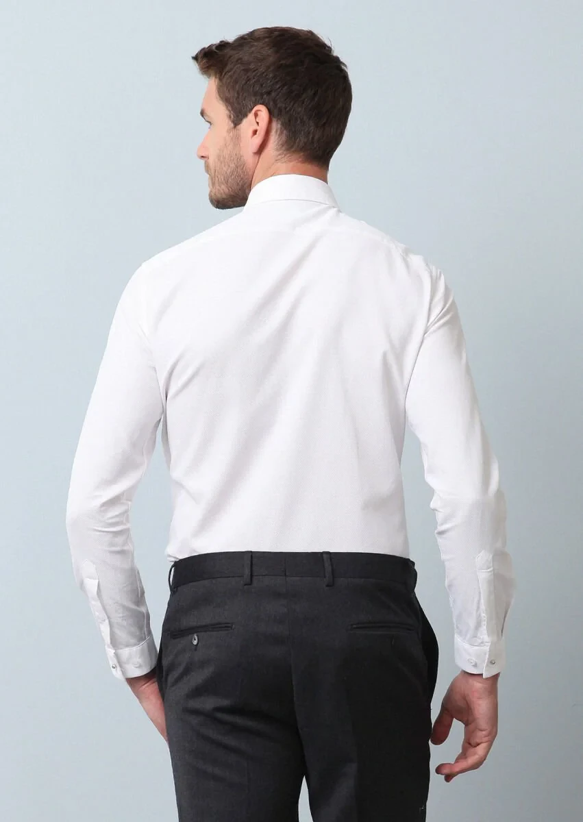 Beyaz Düz Slim Fit Dokuma Casual %100 Pamuk Gömlek - 5