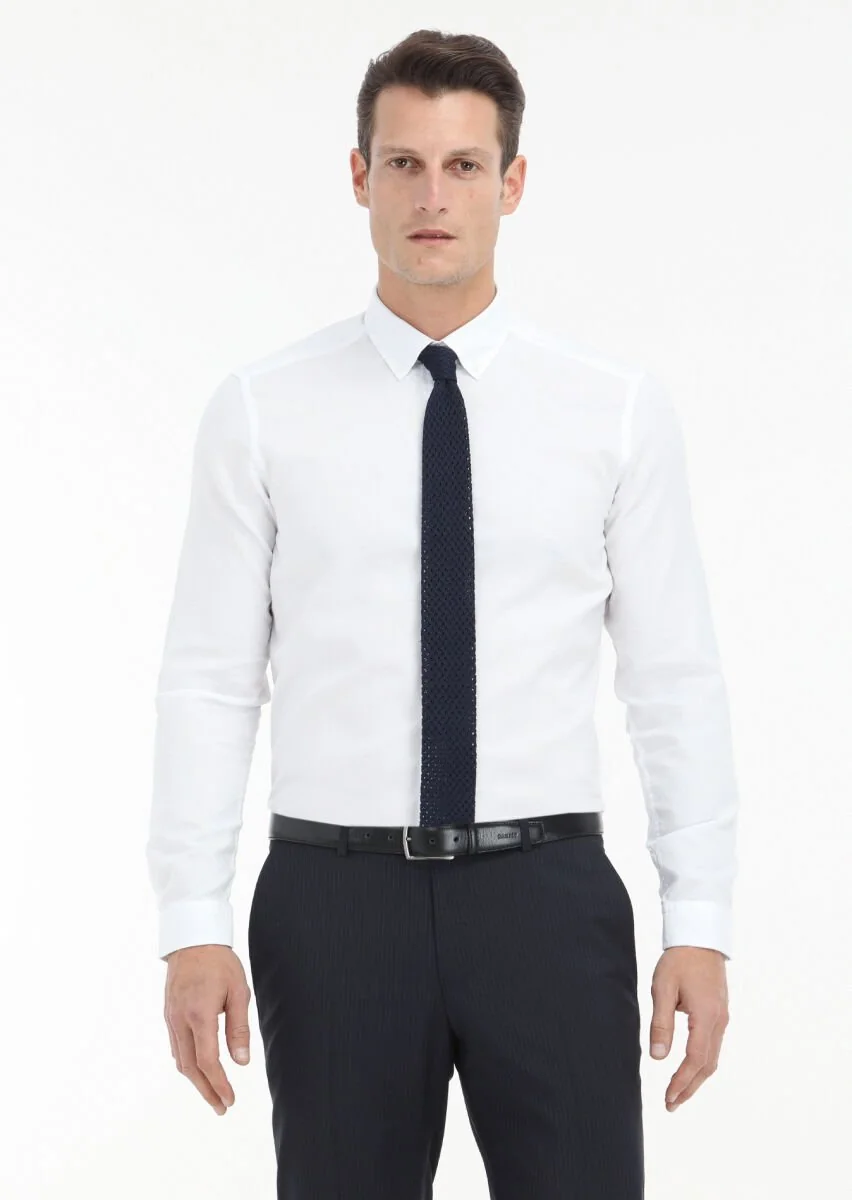 Beyaz Düz Slim Fit Dokuma Casual %100 Pamuk Gömlek - 2