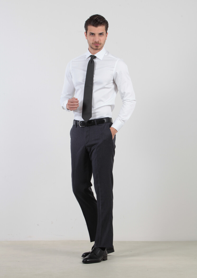 Beyaz Düz Slim Fit Dokuma Klasik %100 Pamuk Gömlek 