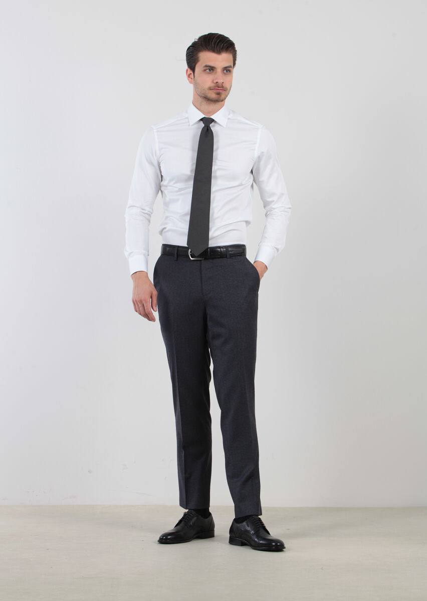 Beyaz Düz Slim Fit Dokuma Klasik %100 Pamuk Gömlek - 3