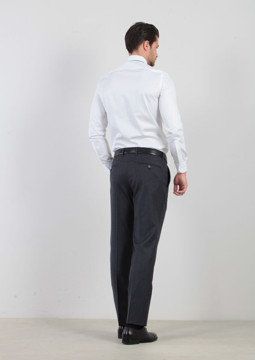 Beyaz Düz Slim Fit Dokuma Klasik %100 Pamuk Gömlek - 5