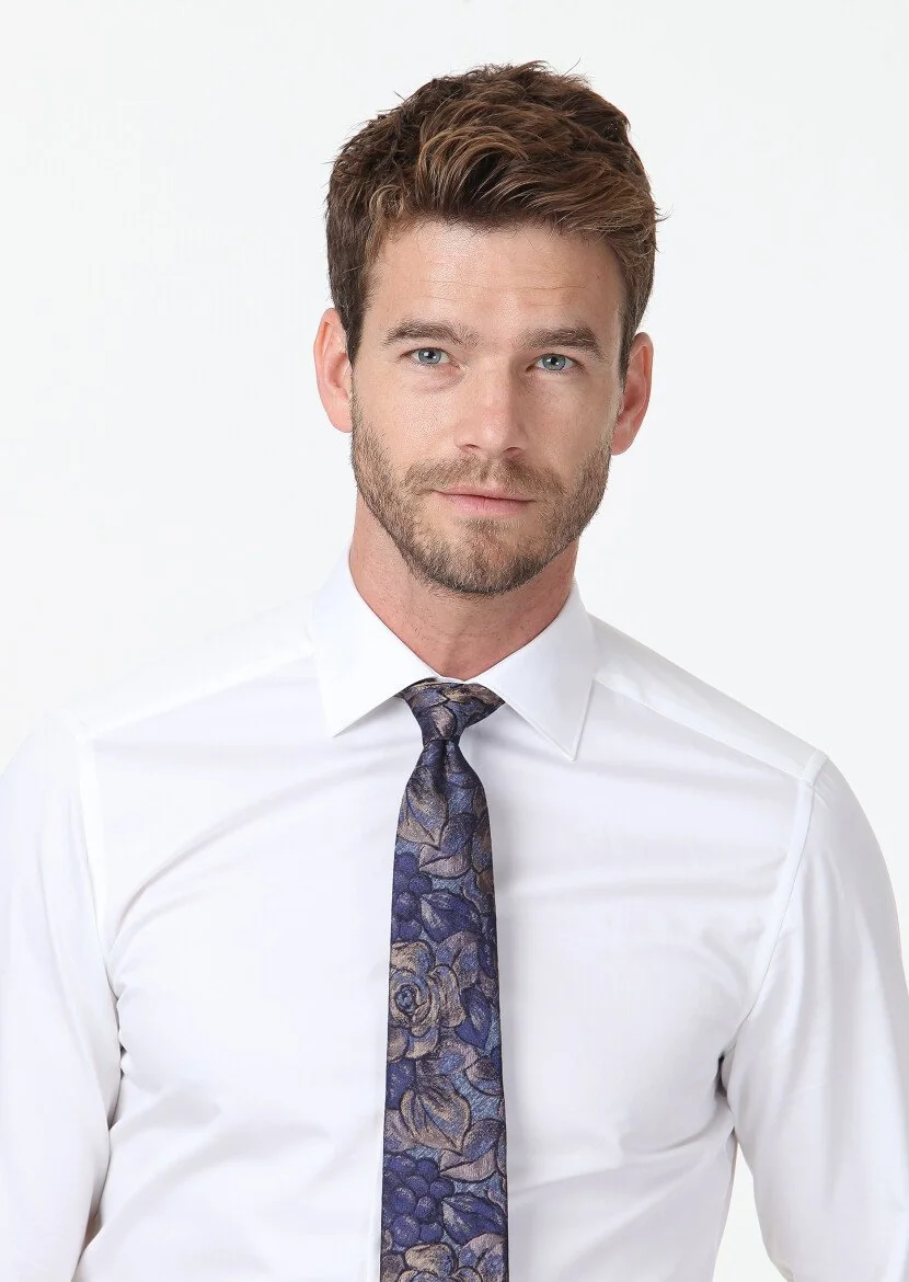 Beyaz Düz Slim Fit Dokuma Klasik %100 Pamuk Gömlek - 4